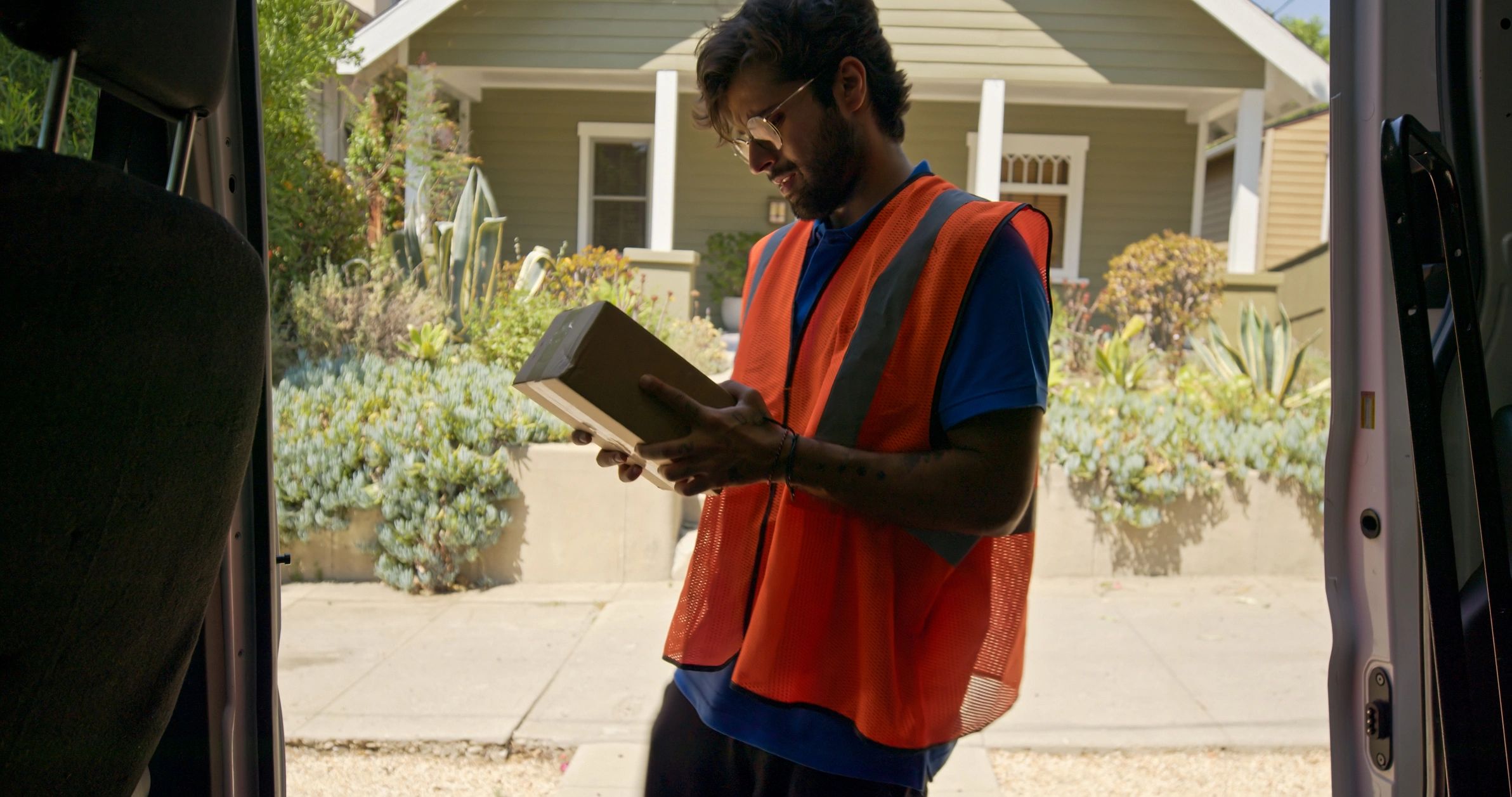 Home service professional outside a home